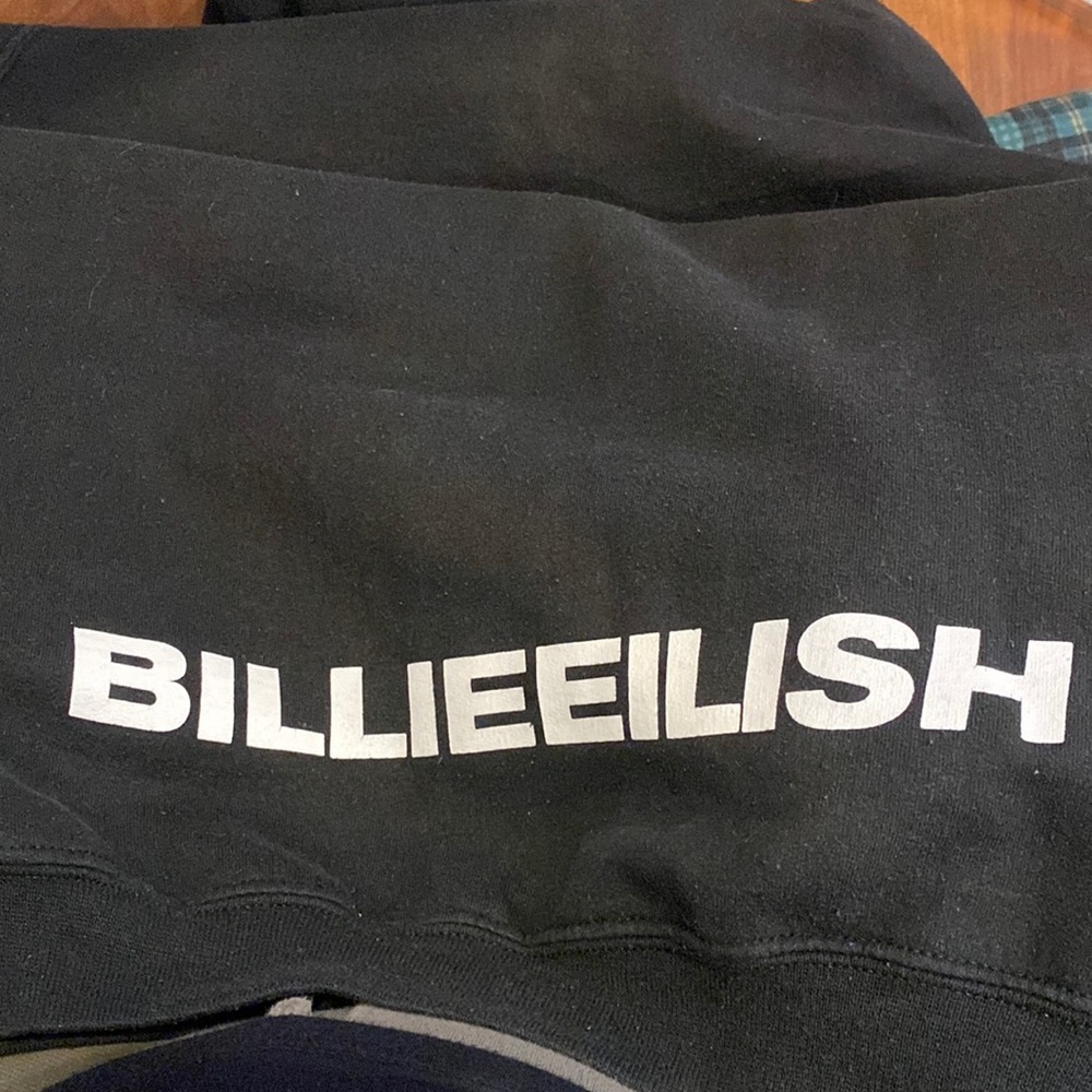 Billie Eilish original merchandise black sweater with hoodie and pockets. XS